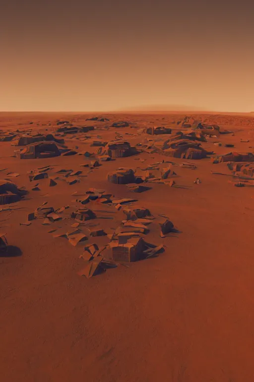 Image similar to mechanoids mining resources on the landscape of the planet arrakis in the style of denis villeneuve, cinematic lighting, raytracing, 8 k, octane render, volumetric, vivid, beautiful, hyperrealism