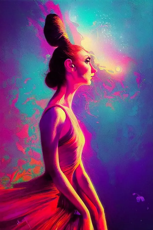 Prompt: “ a psychedelic portrait of ballerina, vibrant color scheme, highly detailed, in the style of romanticism, cinematic, artstation, moebius, greg rutkowski ”