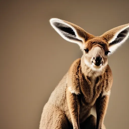 Prompt: a photo of a buff kangaroo wearing a safari hat and vest, studio photography, 8 k