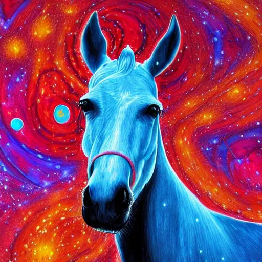 Prompt: psychedelic portrait of a horse in space, concept art, highly detailed