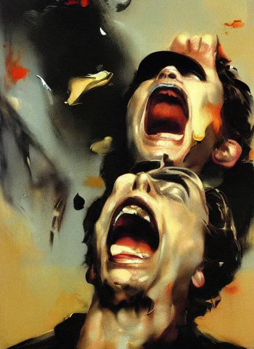 Image similar to mario screaming, painting by phil hale, fransico goya,'action lines '!!!, graphic style, visible brushstrokes, motion blur, blurry