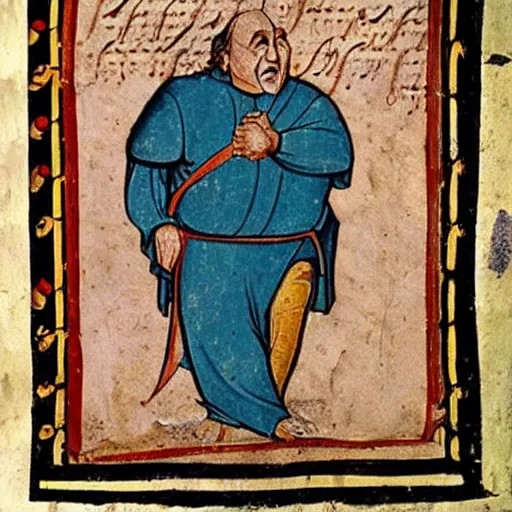 Image similar to medieval manuscript art of danny devito