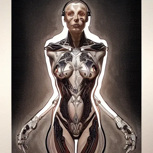 Image similar to full body portrait of a sci-fi alien goddess anatomical ink drawing, highly detailed, digital painting, artstation, concept art, smooth, sharp focus, illustration, art by artgerm and greg rutkowski and alphonse mucha