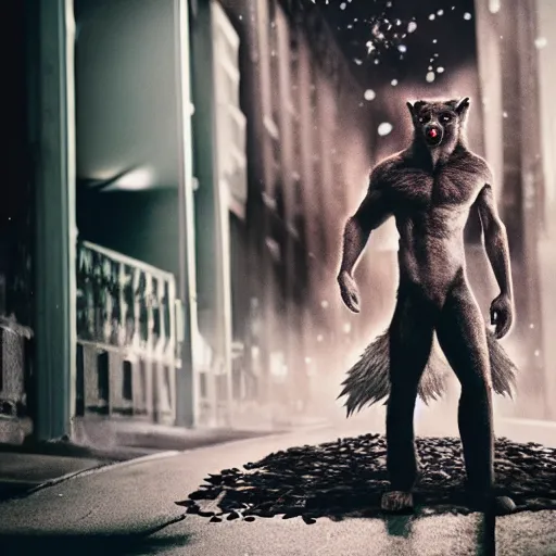 Image similar to an cinematic werewolf, trend photography