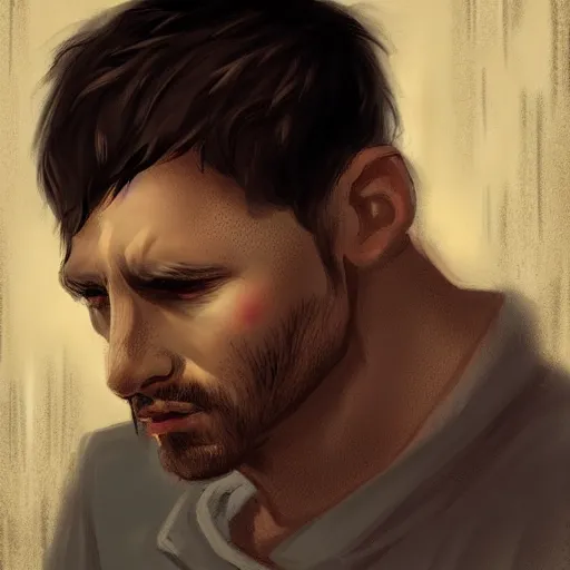 Prompt: portrait of a sad man by elena sai, digital art, trending on artstation