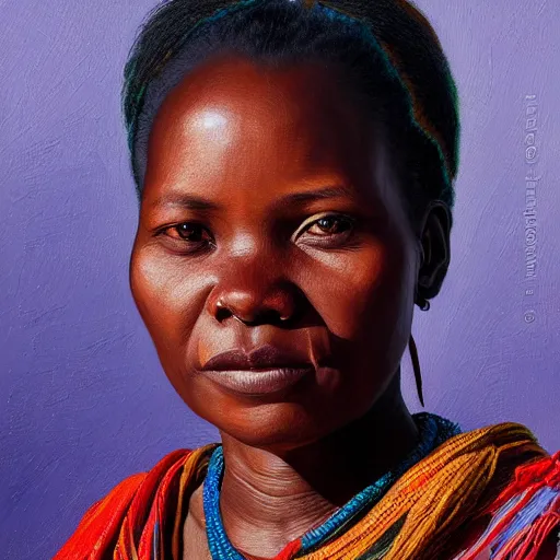 Image similar to portrait of a shona people woman ( 3 5 ) from zimbabwe in 2 0 2 1, an oil painting by ross tran and thomas kincade