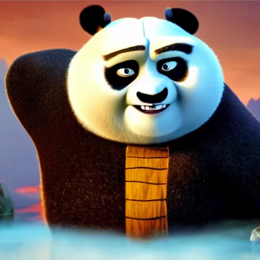 Prompt: film still of po from kung fu panda with the face of jack black