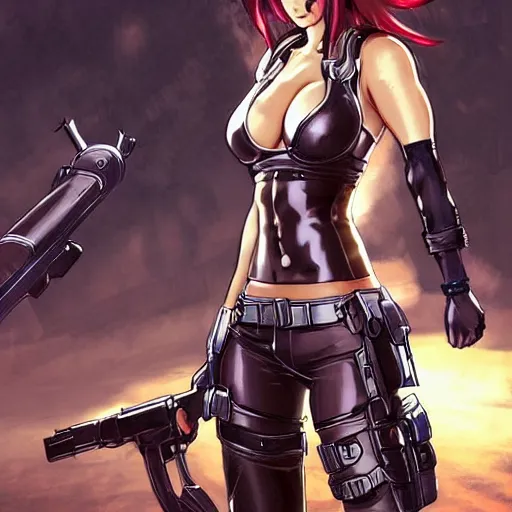 Image similar to concept art illustration of young japanese christina hendricks natalie portman as lara croft motoko kusanagi anime protagonist, wearing tokyo harajuke street fashion combat warrior fantasy bikini, intricate, elegant, art by artgerm and rosstran, masamune shirow