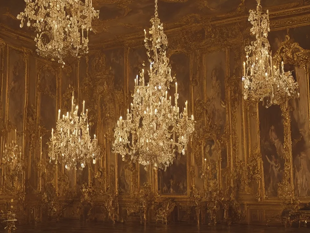 Prompt: Supernatural Phenomena in an Opulent French Baroque Ballroom, Hyperrealism
