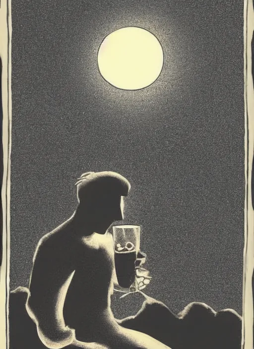 Image similar to i drink alone, for no friend is near raising my cup i beckon the bright moon for he with my shadow will make three men the moon alas is no drinker of wine