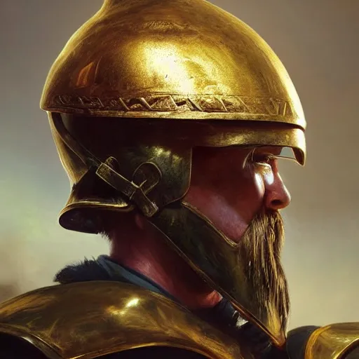 Image similar to Ancient Greece warrior with helmet portrait, angry impression, mysterious atmospheric lighting, painted, intricate, volumetric lighting, beautiful, rich deep colours masterpiece, golden hour, sharp focus, ultra detailed, by Ruan Jia
