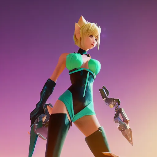 Image similar to still of pretty Riven (League of Legends) in KDA music video. 3d render, octane render, game art, realistic, highly detailed, trending on artstation, 4k, trending on artstation, pixar, cgsociety, unreal engine 5, redshift render, trending on artstation, blender, behance, cg