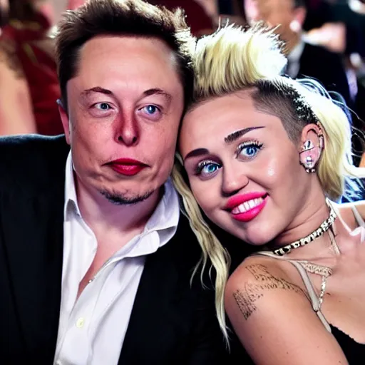 Prompt: photo of miley cyrus dating elon musk