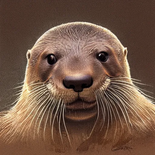 Image similar to an otter with a crown on his head,digital art,ultra realistic,ultra detailed,art by greg rutkowski,detailed face