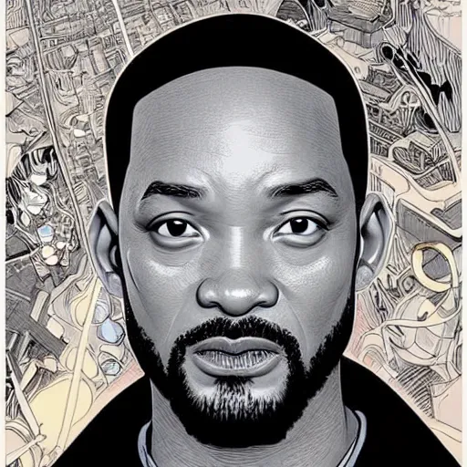 Image similar to a study of cell shaded portrait of will smith concept art, llustration, post grunge, concept art by josan gonzales and wlop, by james jean, Victo ngai, David Rubín, Mike Mignola, Laurie Greasley, highly detailed, sharp focus, alien, Trending on Artstation, HQ, deviantart, art by artgem