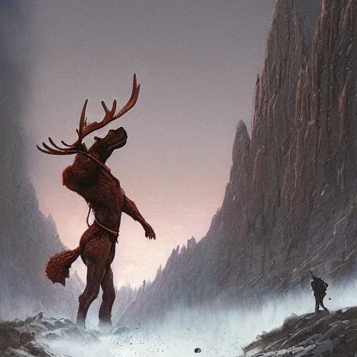 Prompt: anthropomorphic moose hero by greg rutkowski, tim hildebrandt, and wayne barlowe