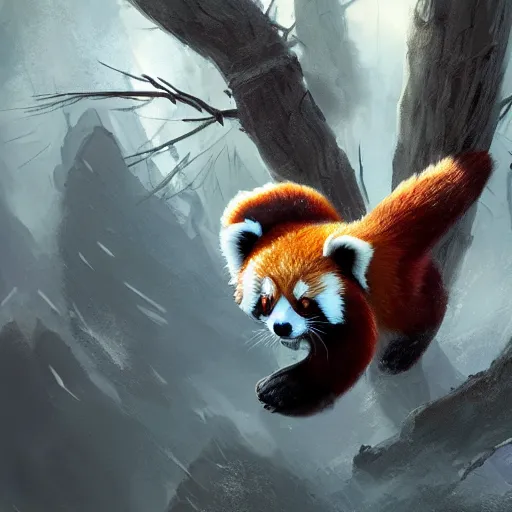 Image similar to Anthropomorphized red panda, D&D, fantasy, cinematic lighting, highly detailed, digital painting, artstation, concept art, smooth, sharp focus, illustration, warm light, cozy warm tint, magic the gathering artwork, volumetric lighting, 8k, no gold, no gold colours, art by Akihiko Yoshida, Greg Rutkowski