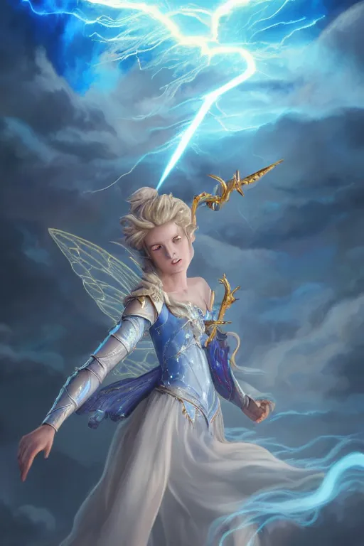 Image similar to legendary fairy prince casting a lightning spell,, lightning energy, blue energy, highly detailed, d & d, fantasy, highly detailed, digital painting, trending on artstation, concept art, sharp focus, illustration, global illumination, ray tracing, realistic shaded, art by artgerm and greg rutkowski and fuji choko and viktoria gavrilenko and hoang lap