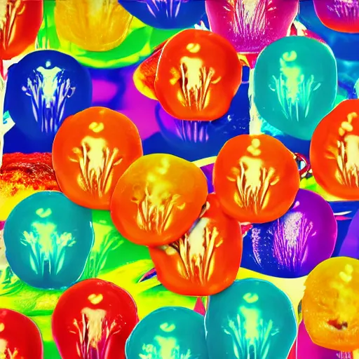 Image similar to hamburger mix jellyfish, cg, 8 k, sharp focus, style by andy warhol