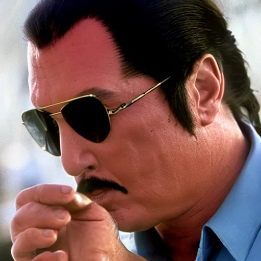 Image similar to steven seagal as sonny crockett in miami vice, realistic gritty film photograph