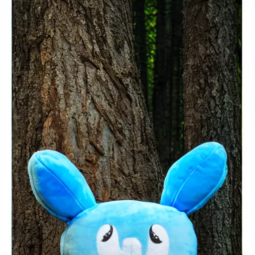 Prompt: blue'snappy gifts'plush toy with smily face in magical forest, gifts, dark atmosphere, high detail, soft lighting, 8 k