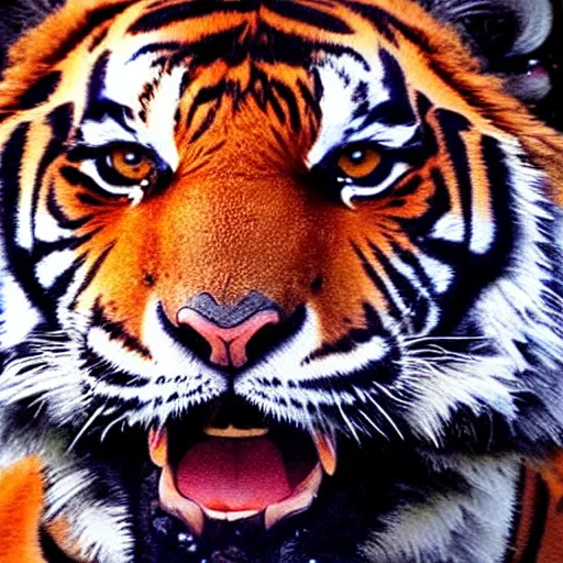 Image similar to “a tiger running towards the camera, whole body, photo realism”