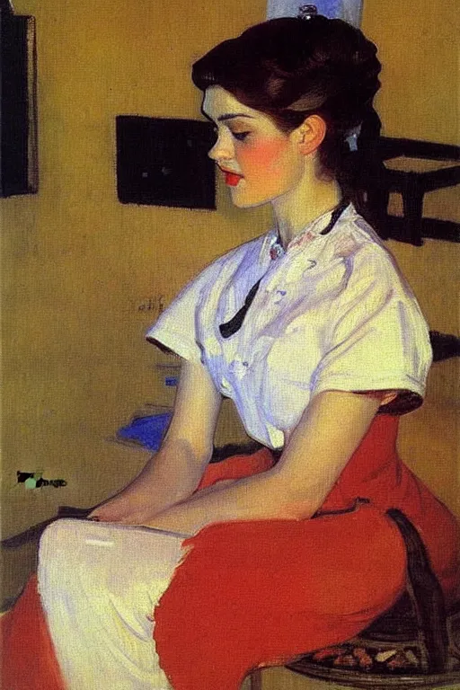 Image similar to lady, painting by serov