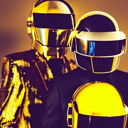 Prompt: a photo of a parade of people dressed in Daft Punk Helmets and Daft Punk Suits, 8k, dramatic lighting