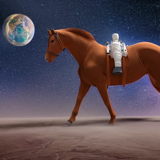 Prompt: horse wearing a space suit floating in outer space, highly detailed, stars in the background, nasa picture, 4 k, octane render, highly realistic photograph