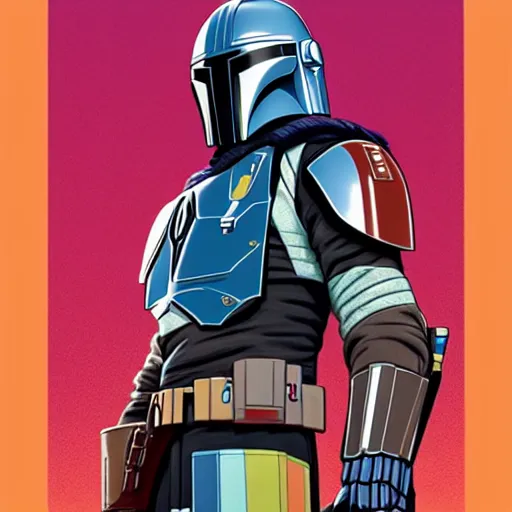 Image similar to the mandalorian wearing a pride flag cape by ilya kuvshinov katsuhiro otomo