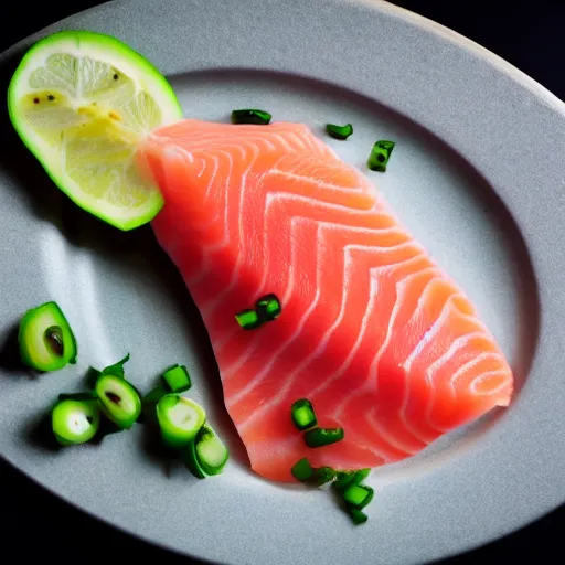 Prompt: salmon sashimi shaped like a cat,photorealistic