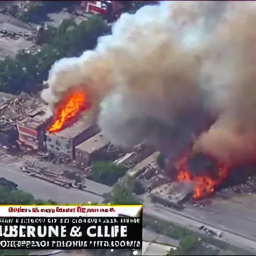 Image similar to bleve explosion, fireball, fireball explosion, 2 4 0 p footage, 2 0 0 6 youtube video, helicopter footage over city, gas station explosion