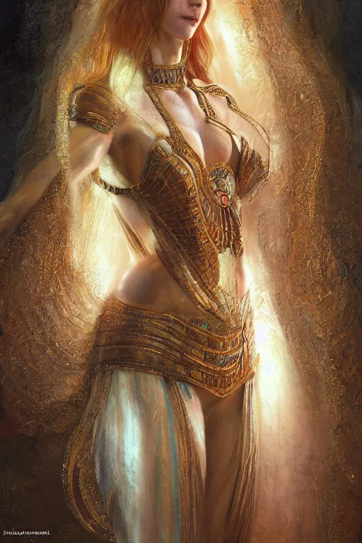 Image similar to Nicole Kidman as egyptian princess, gorgeous, portrait, powerful, intricate, beautiful, masterpiece, elegant, volumetric lighting, digital painting, highly detailed, artstation, sharp focus, illustration, Hajime sorayama, ruan jia