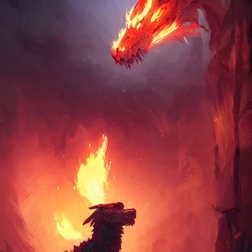 Prompt: a fire dog dragon, greg rutkowski