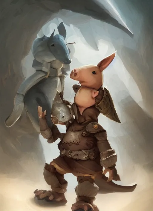 Image similar to cute little anthropomorphic aardvark thief wearing Atiel's veil, tiny, small, miniature animal, baby animal, short, pale black armor, cute and adorable, pretty, beautiful, DnD character art portrait, matte fantasy painting, DeviantArt Artstation, by Jason Felix by Steve Argyle by Tyler Jacobson by Peter Mohrbacher, cinematic lighting