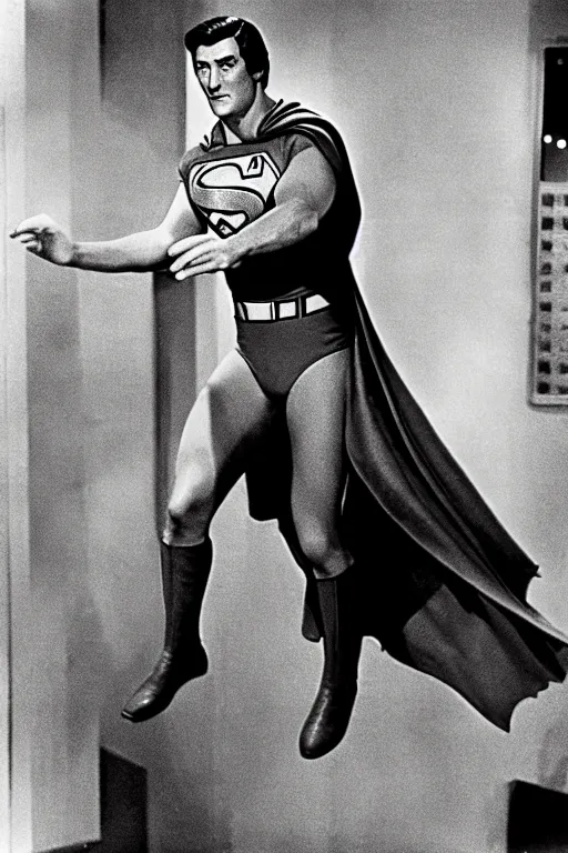 Image similar to rock hudson playing superman in 1 9 7 8, superhero movie