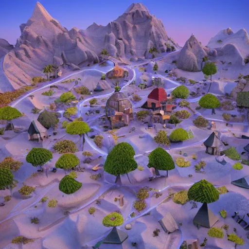 Image similar to vexel map of a fantasy world town : : terrain cartography, fantasy aesthetic, autodesk 3 d rendering, v - ray collection, maverick studio, arnold 3 d render, blender render, indigo renderer, redshift render, enscape render, maxwell render, luxcorerender, renderman, lumion render, marmoset render