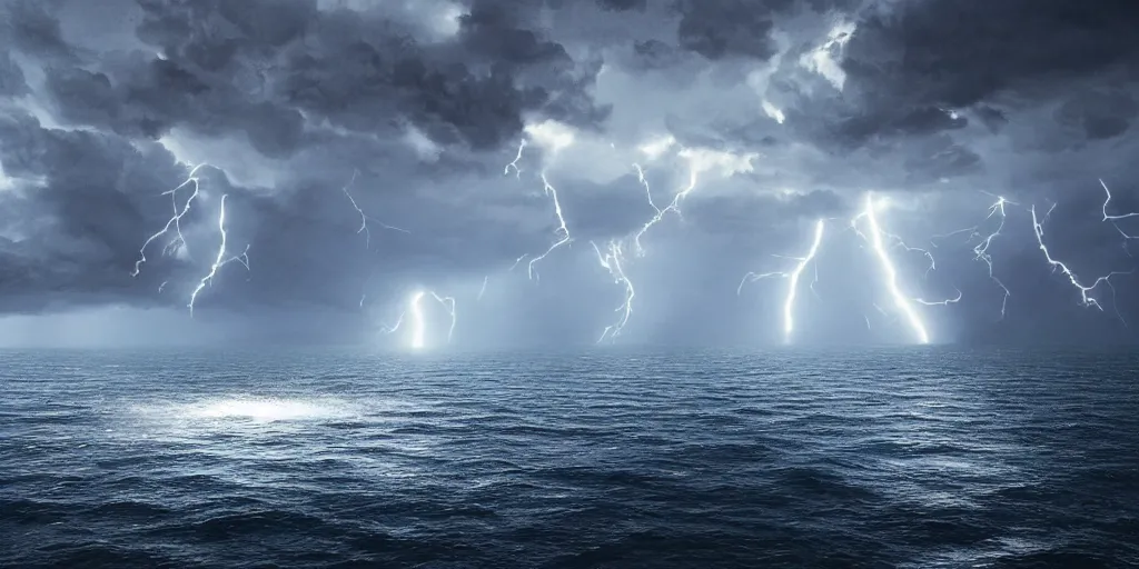 Image similar to the cruise ship lying on its side in sea, sinking, dark, storm, thunderstorm unreal engine Hight detailed An epic fantastic realism dinamic lighting