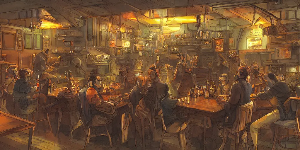 Prompt: A science fiction tavern by Eric Wong