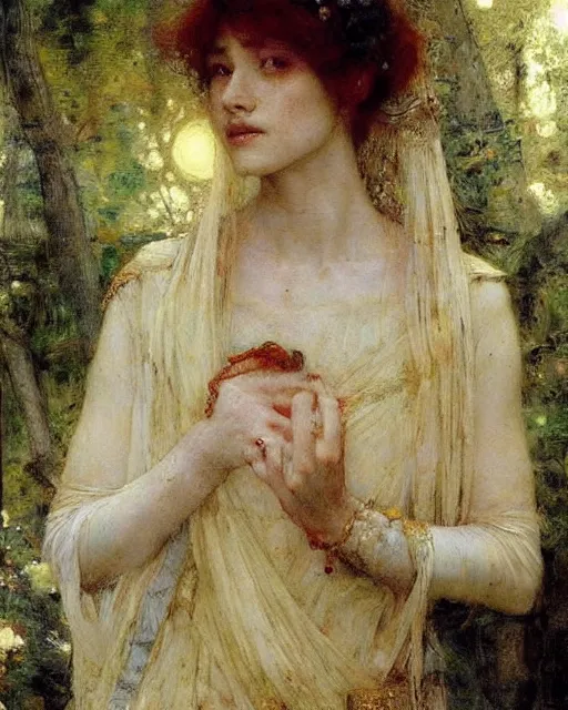 Image similar to a beautiful sorceress by Edgar Maxence, Ross Tran and Jules Bastien-Lepage