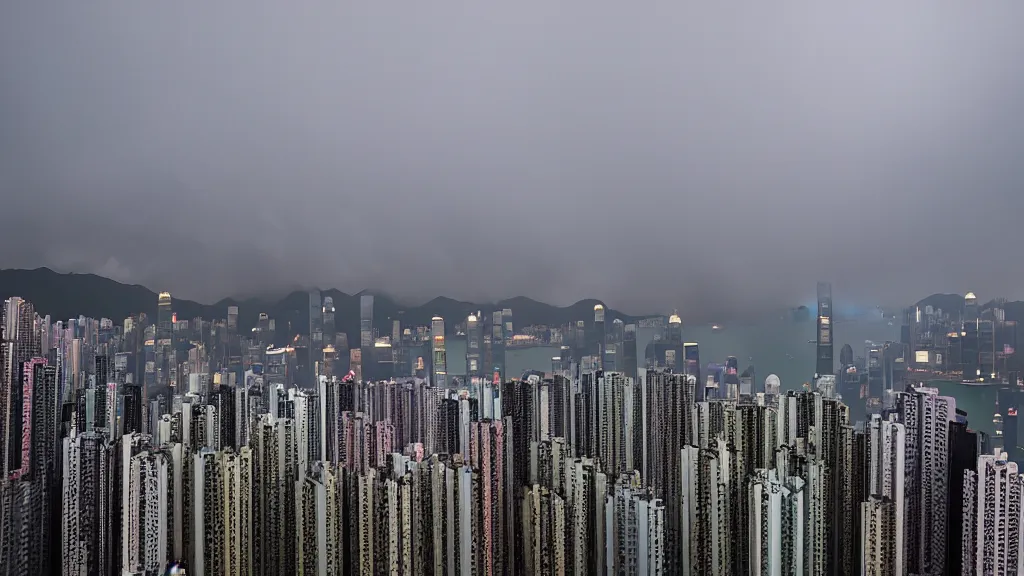 Image similar to a tornado ripping through the city of hong kong