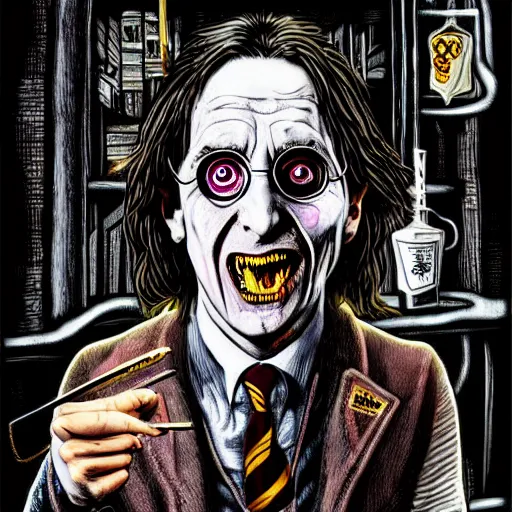 Image similar to graphic illustration, creative design, harry potter as alice cooper, biopunk, francis bacon, highly detailed, hunter s thompson, concept art