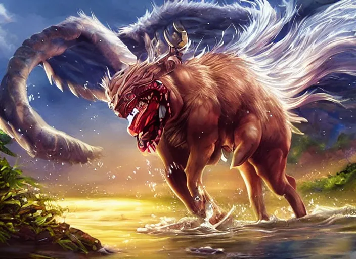 Prompt: champion splashart of river spirit animal