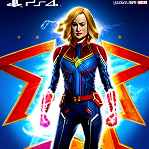 Prompt: video game box art of a ps 4 game called captain marvel, 4 k, highly detailed cover art.