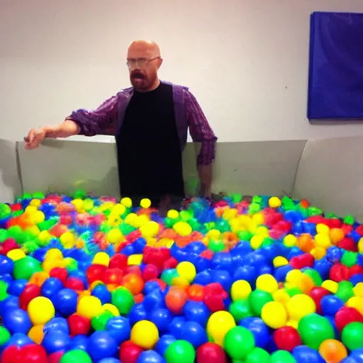 Prompt: walter white playing in a ball pit