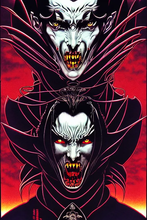 Image similar to portrait of dracula, symmetrical, by yoichi hatakenaka, masamune shirow, josan gonzales and dan mumford, ayami kojima, takato yamamoto, barclay shaw, karol bak, yukito kishiro