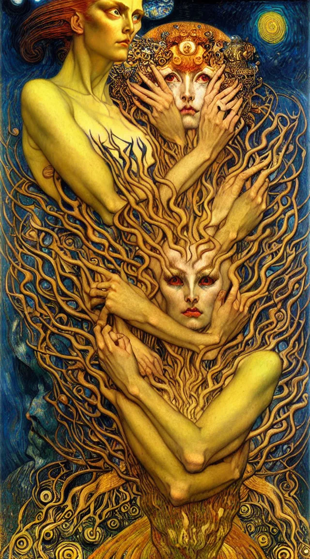 Image similar to Divine Chaos Engine by Karol Bak, Jean Delville, William Blake, Gustav Klimt, and Vincent Van Gogh, symbolist, visionary