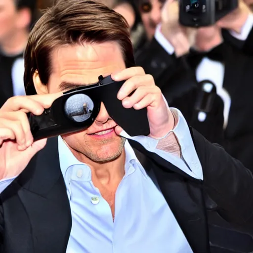 Prompt: tom cruise accidently left the flash on when taking a selfie