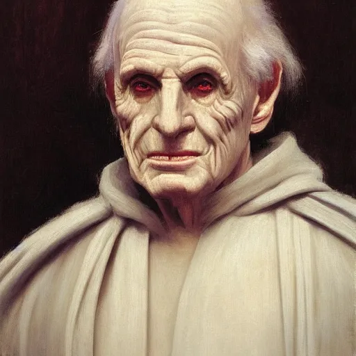 Prompt: portrait of a emperor palpatine from'star wars'in the style of william bouguereau, alexander cabanel, oil on canvas, 1 8 4 0, musee d'orsay