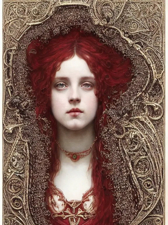 Image similar to a beautiful render of a catholic veiled red queen with symmetry intricate detailed ,heart sculpture,by Lawrence Alma-Tadema,,aaron horkey,Billelis,trending on pinterest,hyperreal,jewelry,gold,intricate,maximalist,glittering,golden ratio,cinematic lighting